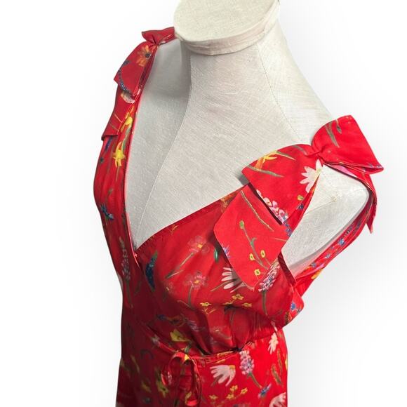 THE KOOPLES Motif Floral Midi Dress Handkerchief Hem Festival Coquette Boho Red - Picture 7 of 13